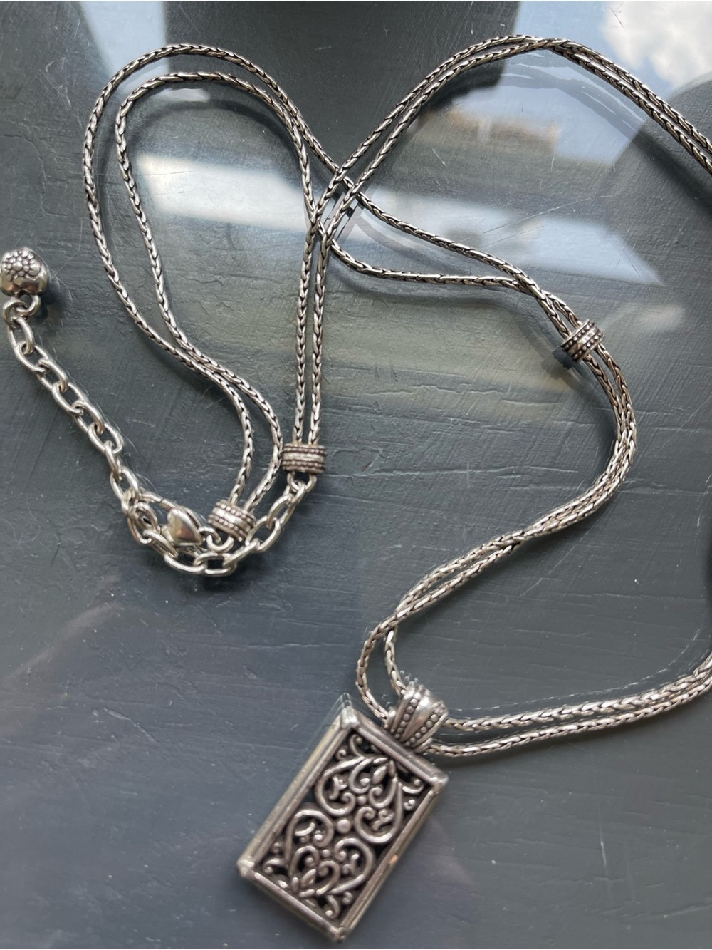 N341 NWOT Brighton silver plated double-strand chain retired pendant necklace